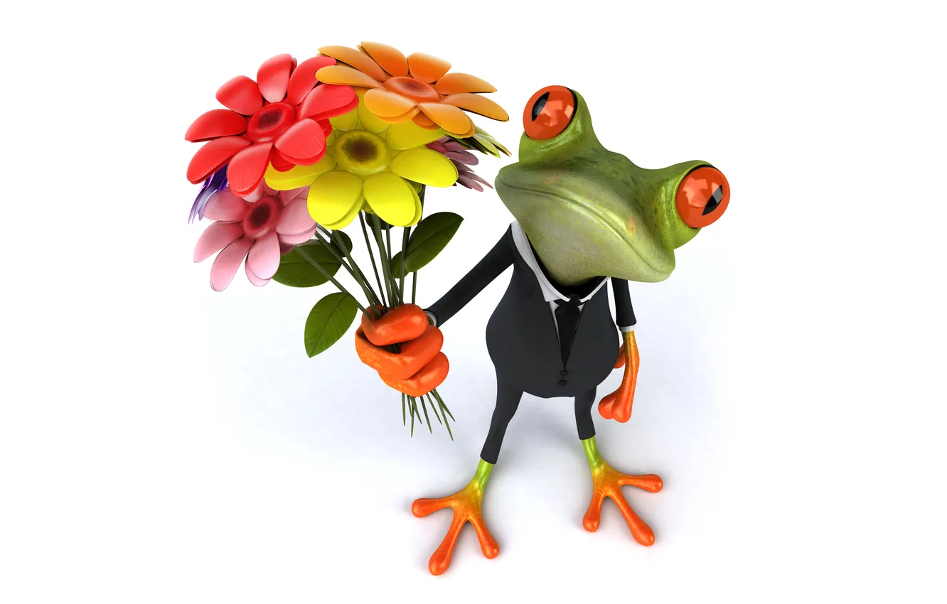 Фото обои лягушка, frog, flowers, funny, elegant