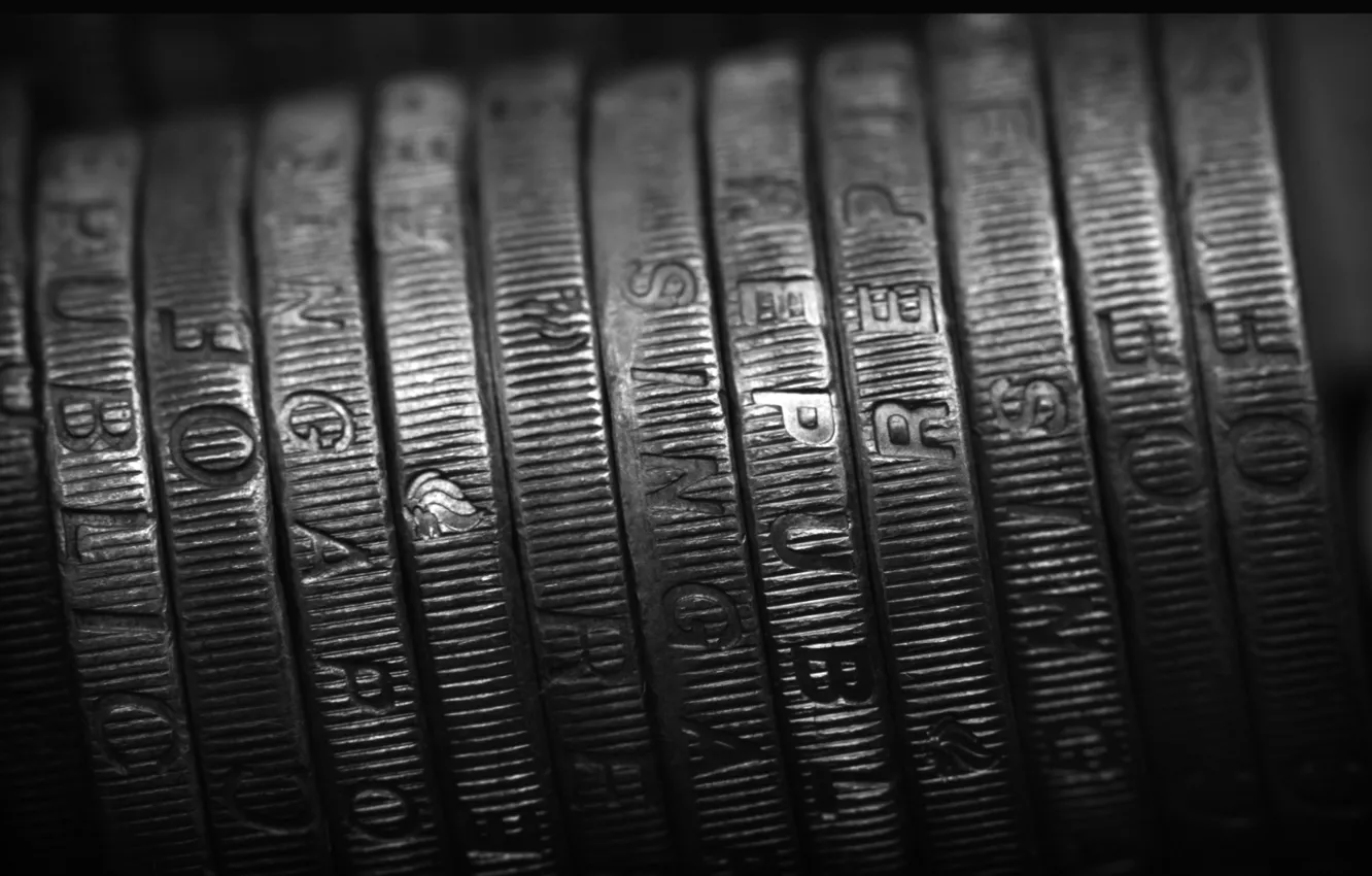 Фото обои metal, black and white, coins