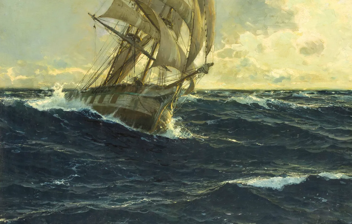 Фото обои море, волны, корабль, паруса, маринист, michael zeno diemer