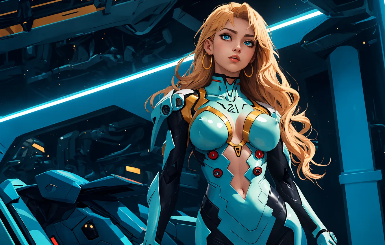 Фото обои Neon Genesis Evangelion, blonde, anime girls, video games, fit body, mecha girls, Armored Core VI, …