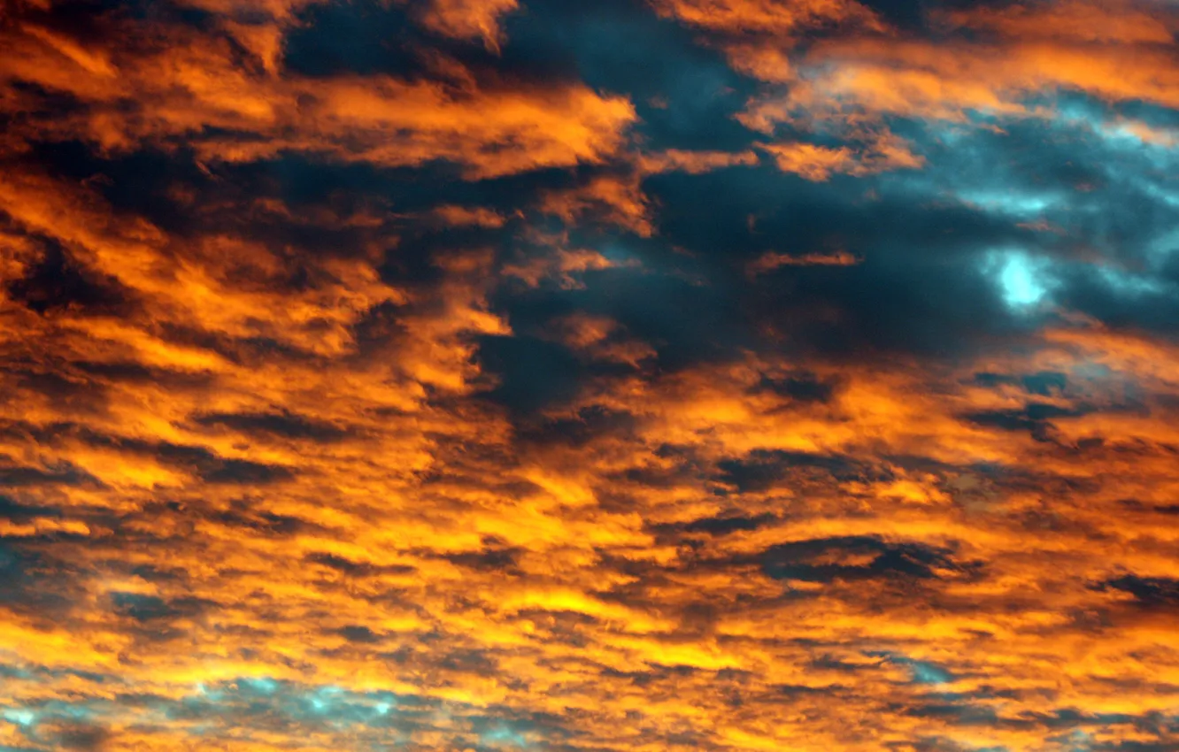 Фото обои небо, облака, закат, оранжевый, синий