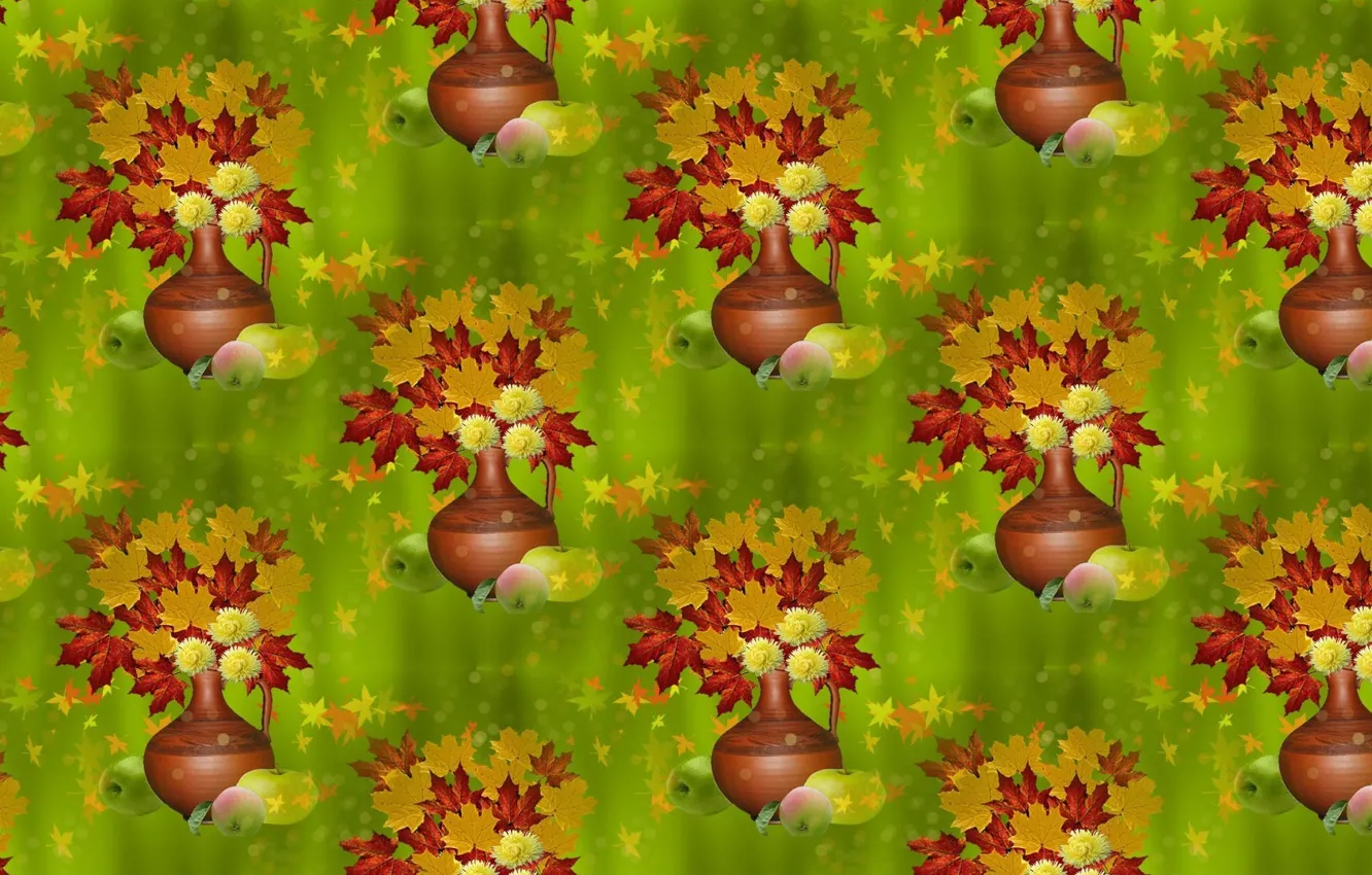 Фото обои осень, листья, фон, букет, текстура, кувшин