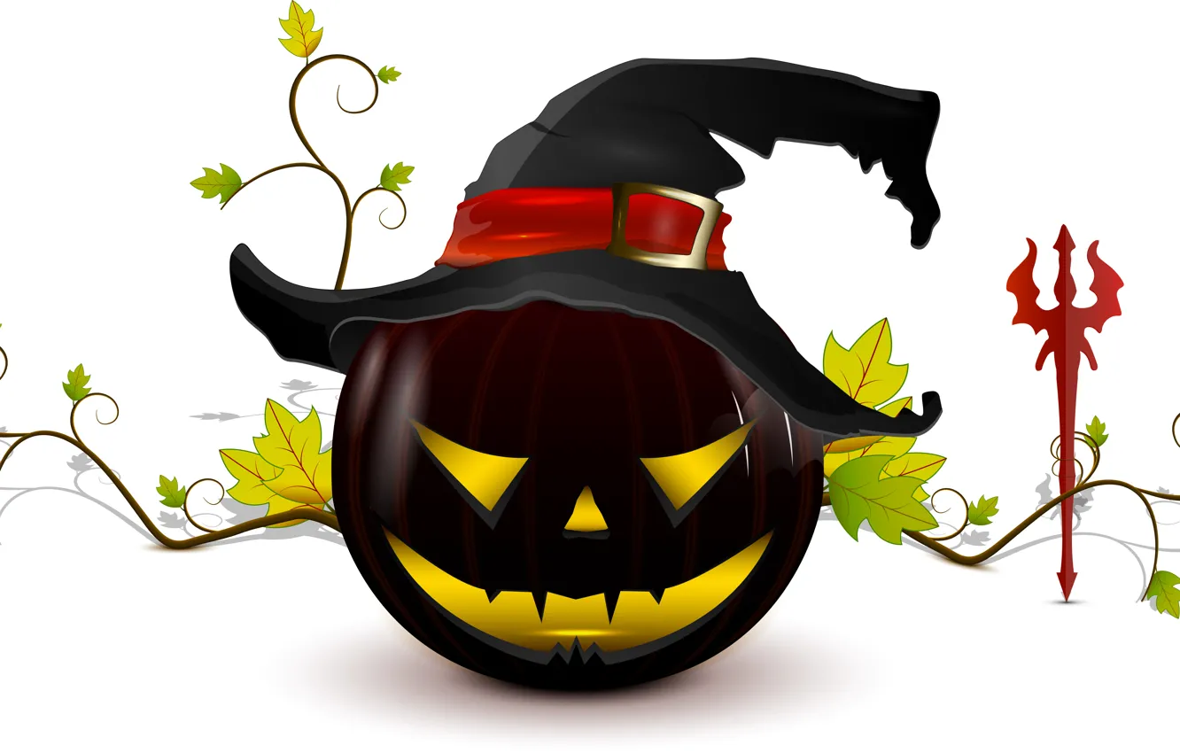 Фото обои Хэллоуин, halloween, creepy, жуткие, палку дьявола, witch hat, тыквы страшные, devil stick