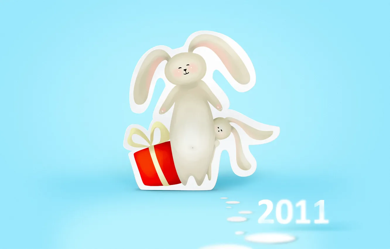 Фото обои подарок, Новый год, зайцы, new year, 2011