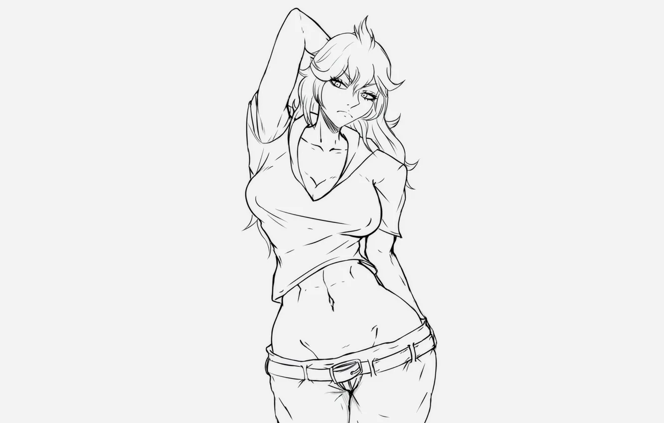 Фото обои girl, sexy, cleavage, boobs, anime, beautiful, pretty, sketch