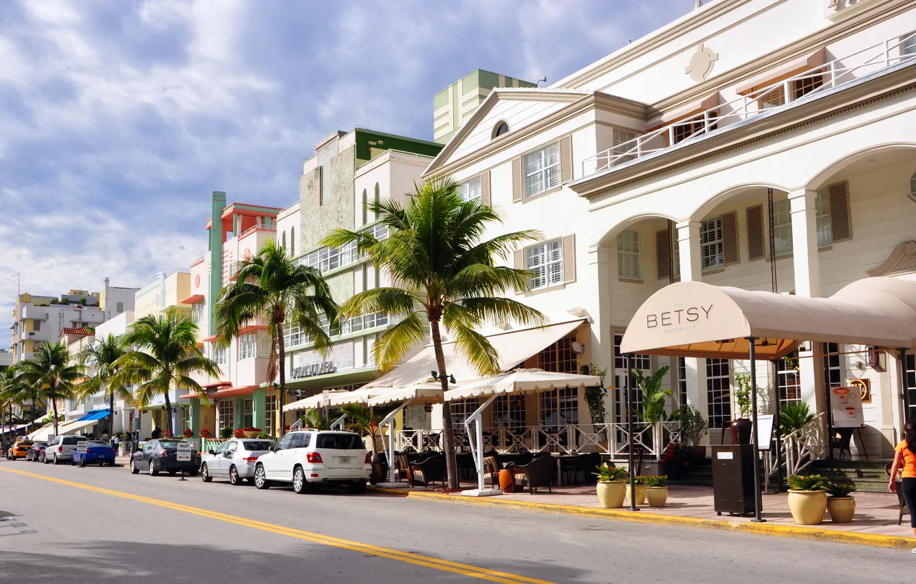 Фото обои город, пальмы, улица, америка, street, магазины