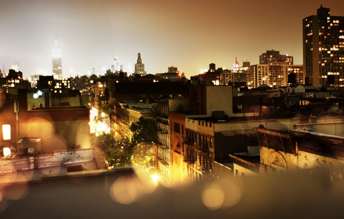 Фото обои city, город, огни, вечер, нью-йорк, сша, мегаполис, usa