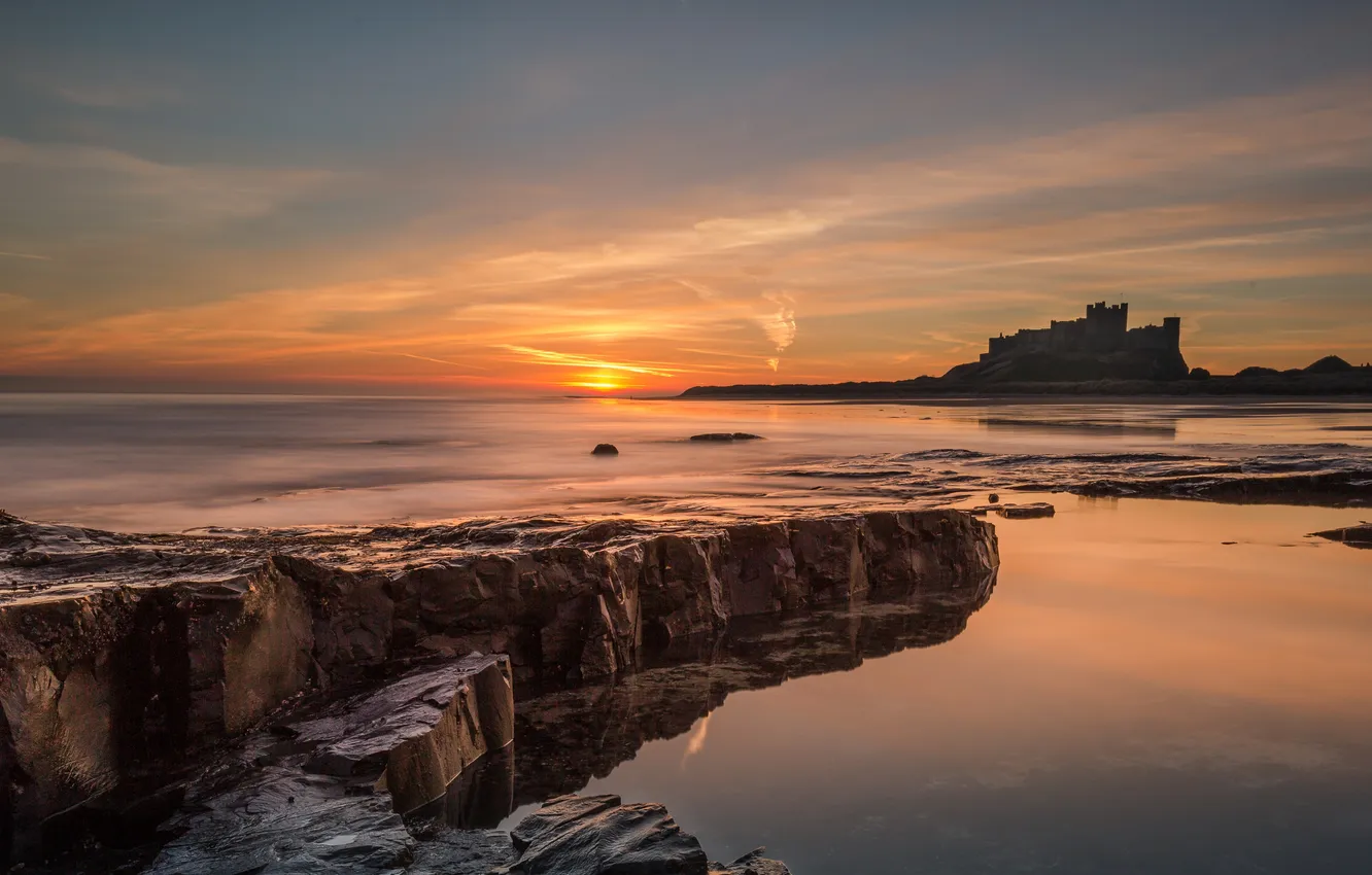 Фото обои пейзаж, sunrise, Bamburgh Castle