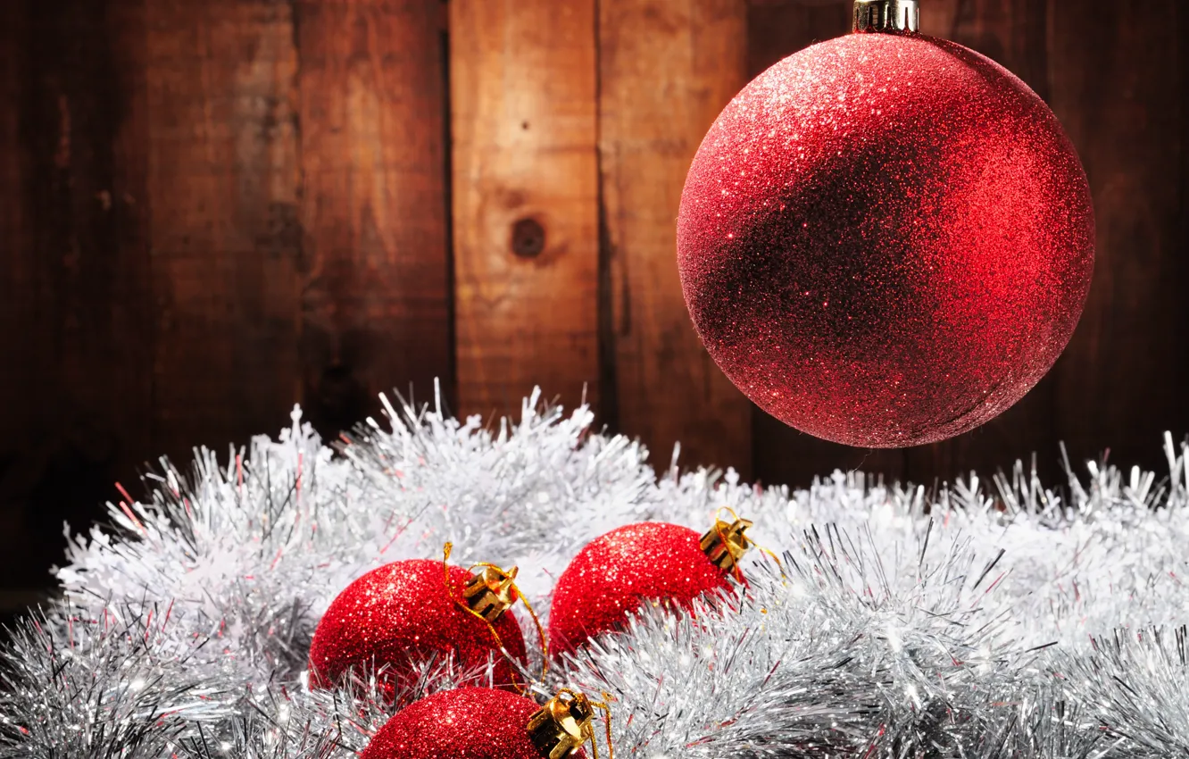 Фото обои шары, Новый Год, Рождество, мишура, Christmas, New Year, decoration