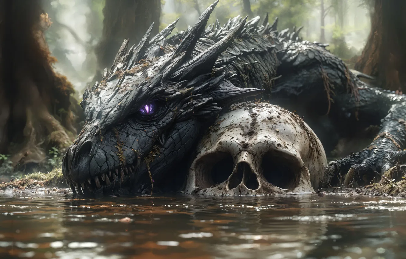Фото обои skull, fantasy, monster, dragon