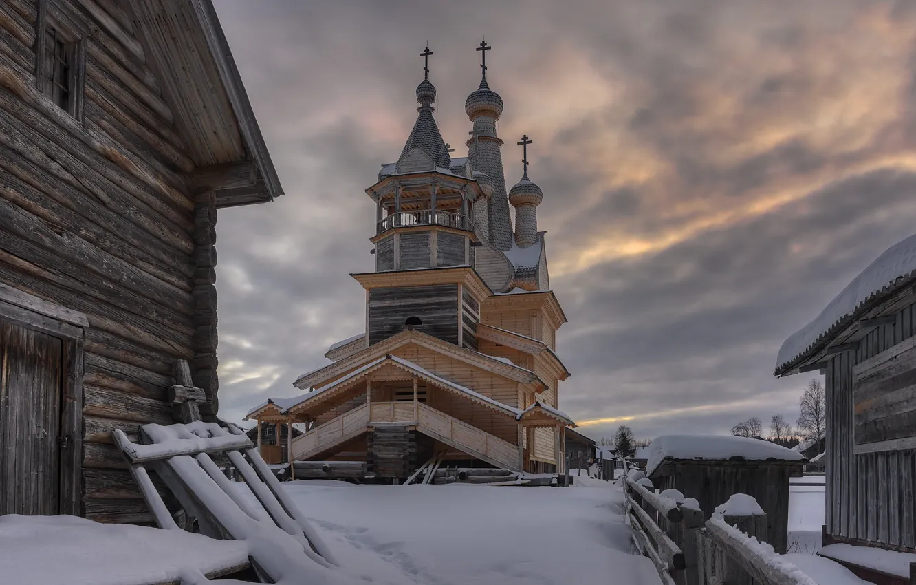 Фото обои храм, Архангельская область, Кимжа, Мезенский район