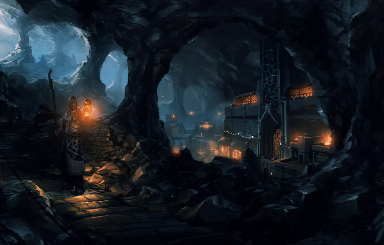 Фото обои underground, street, village, lantern, sentinel