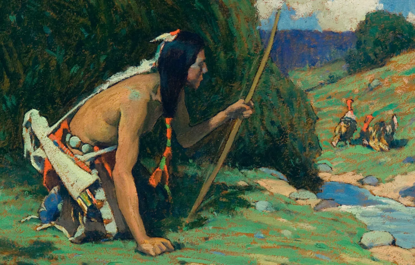 Фото обои (1930), Eanger Irving Couse, охота на птиц, Turkey Hunter