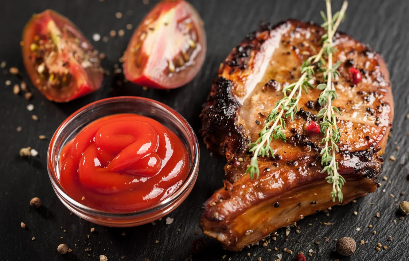 Фото обои мясо, соус, кетчуп, специи