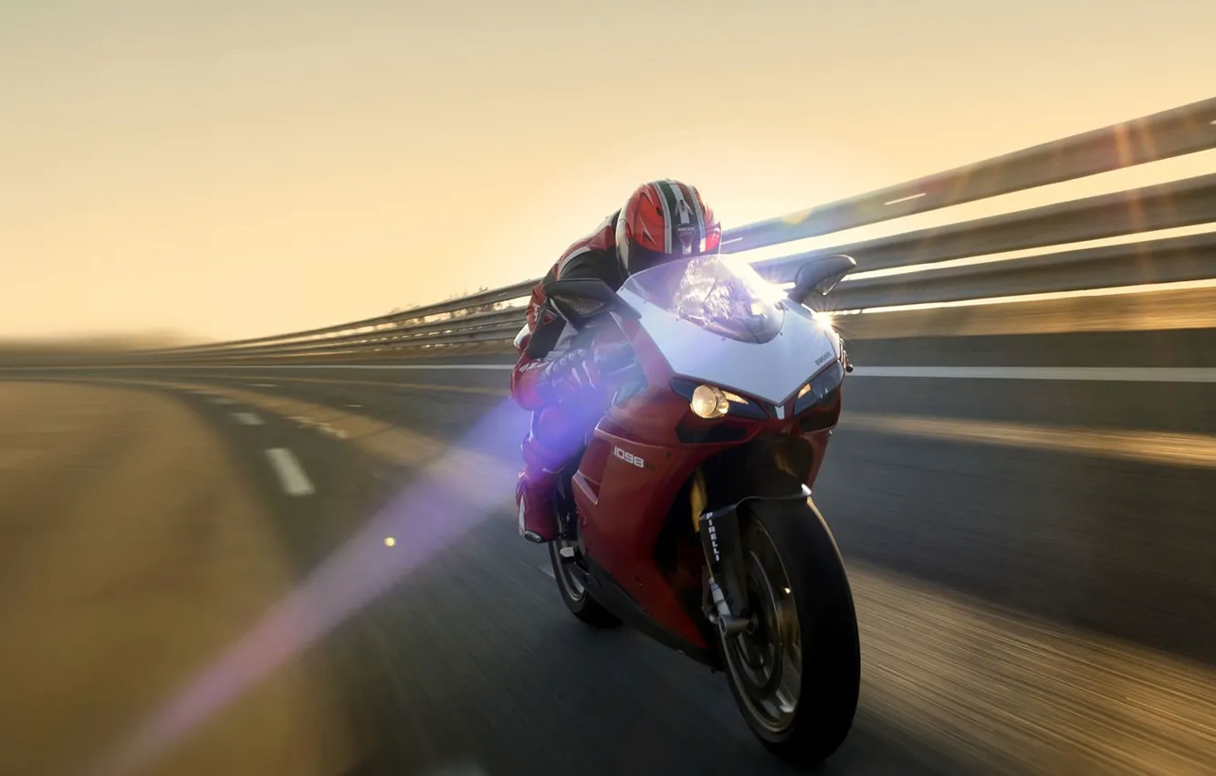 Фото обои Красный, Скорость, Свет, Мотоцикл, Ducati