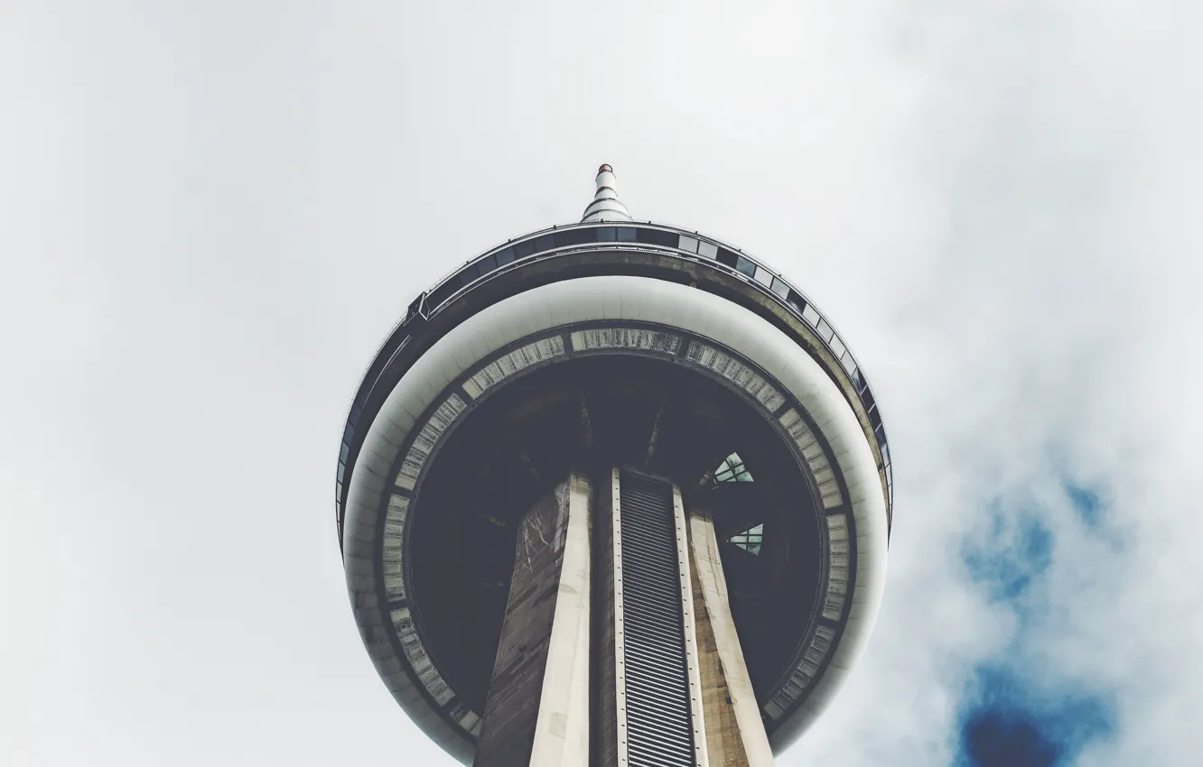 Фото обои небо, башня, сооружение, Канада, Торонто, архитектура, Canada, вид снизу