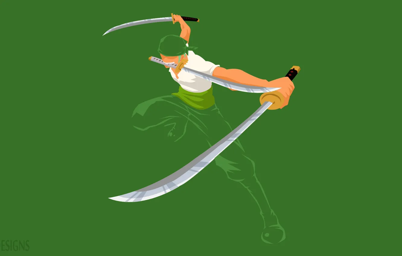 Фото обои зелень, минимализм, парень, мечи, One Piece