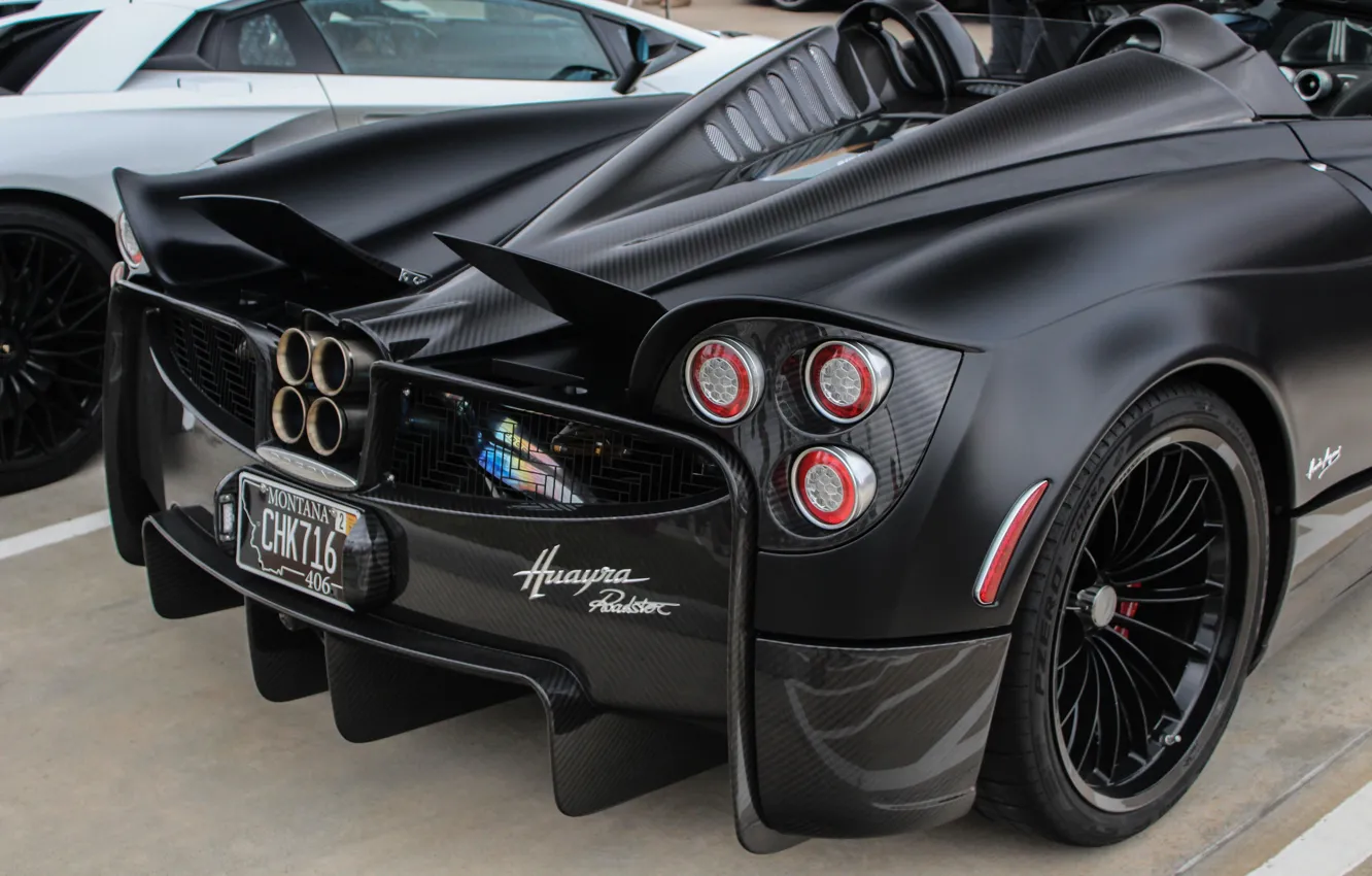 Фото обои Roadster, Pagani, Auto, Black, Huayra, Pagani Huayra Roadster, Black Carbon, Black Matte