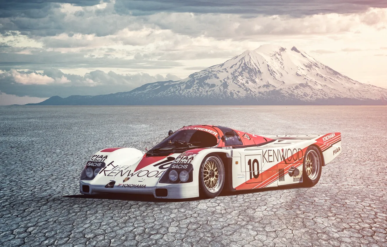 Фото обои Porsche, Car, Race, Mountain, 962, Derek Bell, Salt Desert