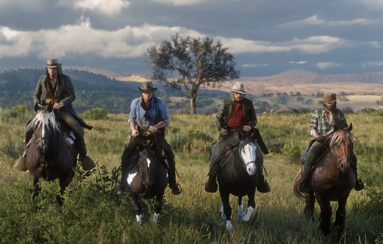 Фото обои лошади, мужчины, Red Dead Redemption 2