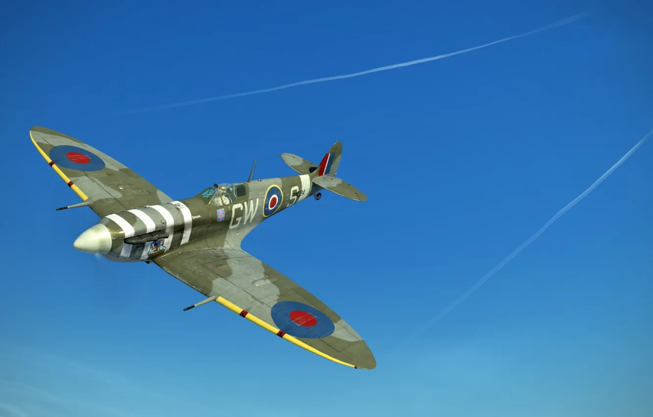 Фото обои Британия, Spitfire Mk.Vb, Фронтовой истребитель, Reginald Mitchell