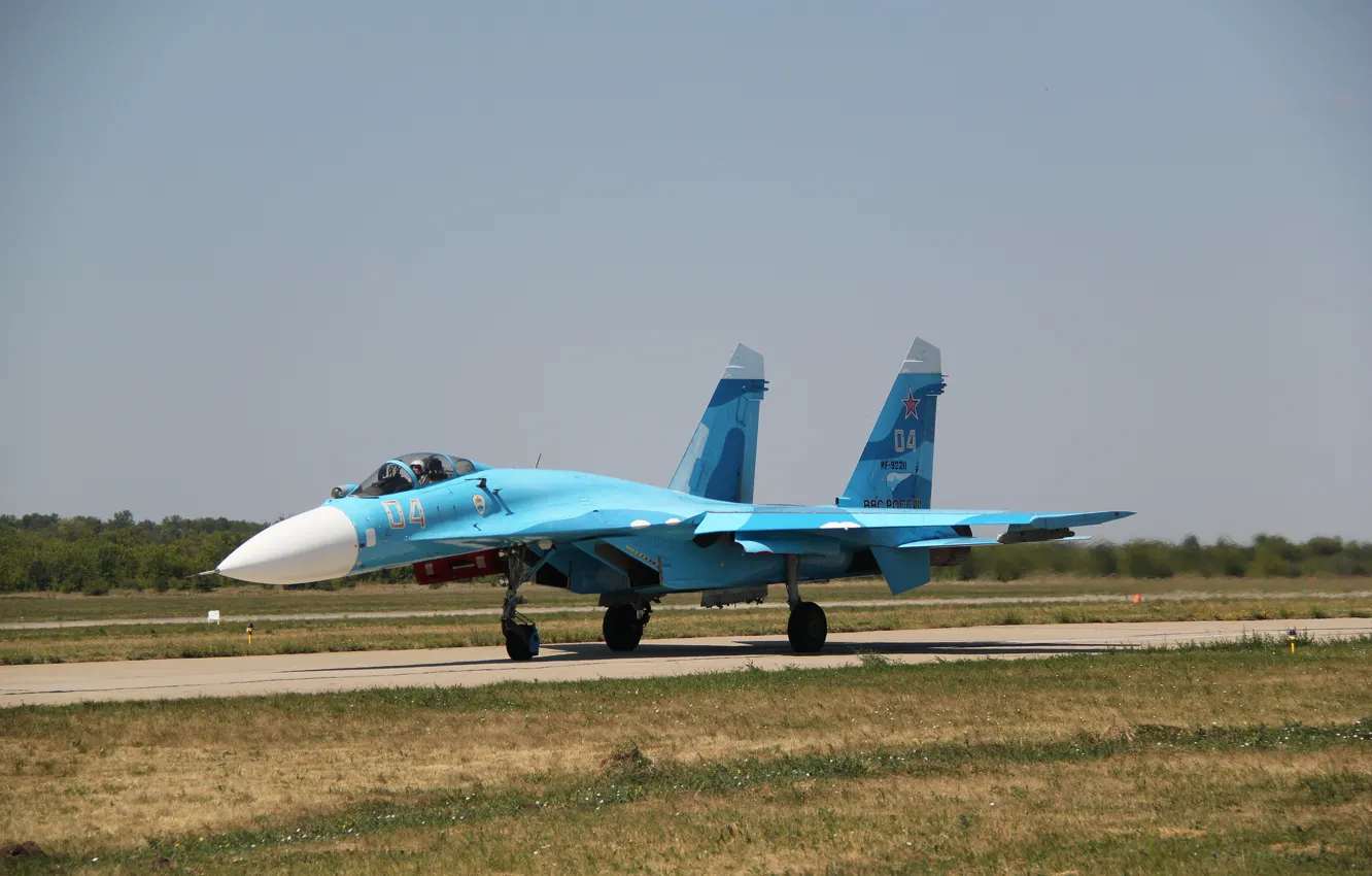 Фото обои истребитель, аэродром, Flanker, Су-27