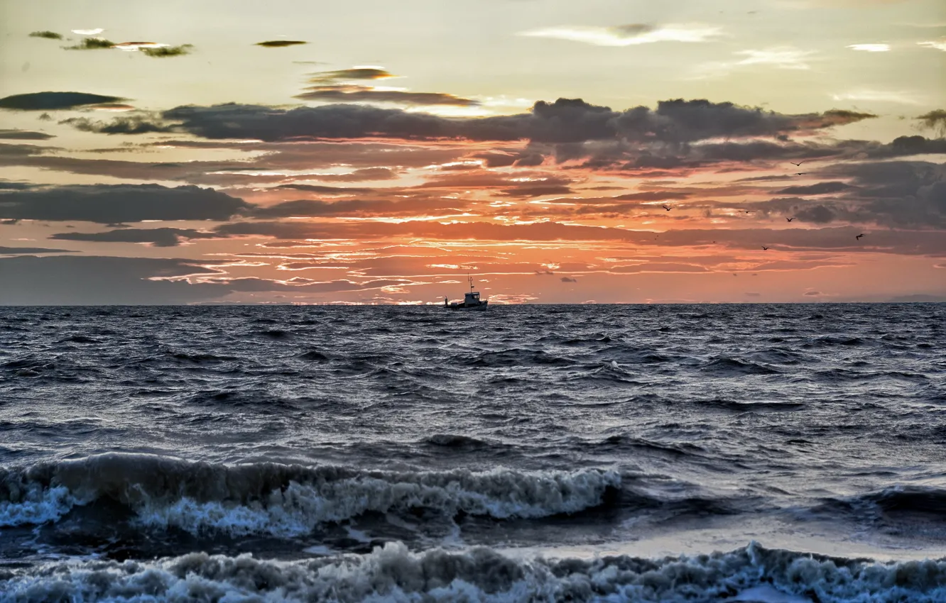 Фото обои Sunset, The Wash, Hunstanton beach