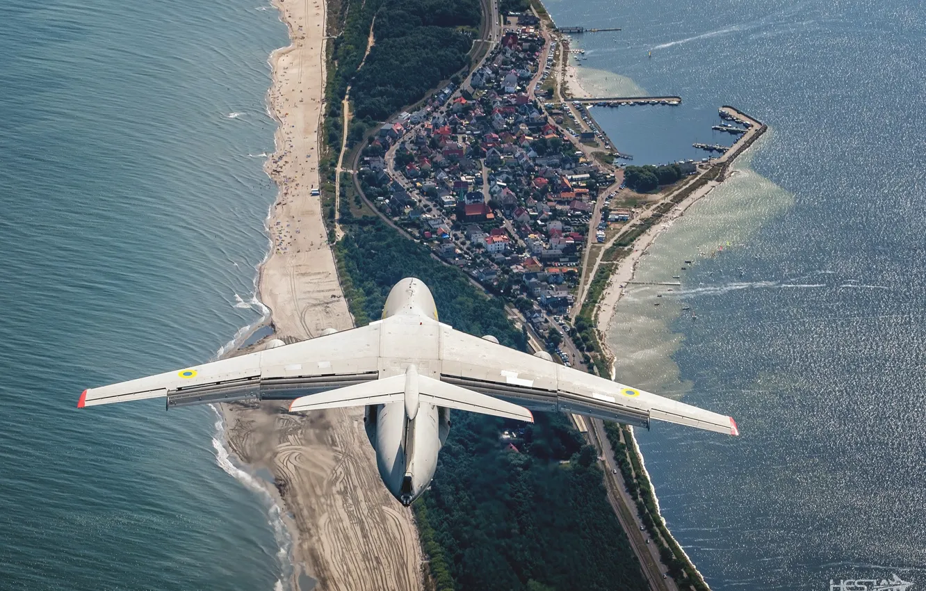 Фото обои Море, Пляж, Коса, Украина, Крыло, Военно-транспортный, Ил-76МД, ВВС Украины