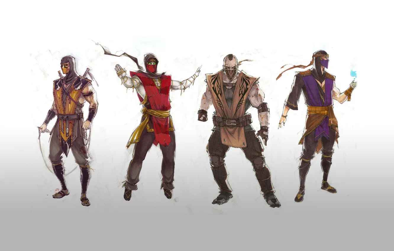 Фото обои rain, Mortal Kombat, Scorpion, ninja, Tremor, Ermac