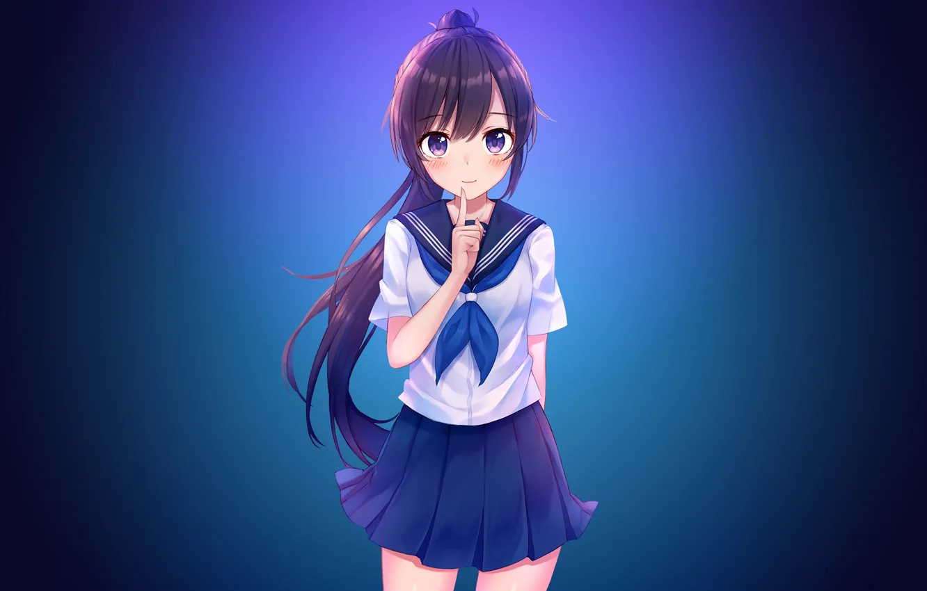 Фото обои аниме, девочка, школьница, Anime, униформа, School Girl, аниме девочки