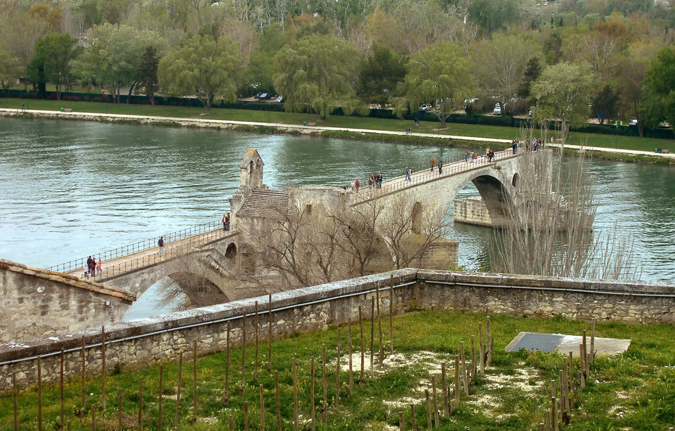 Фото обои мост, река, Франция, river, bridge, France, Авиньон, Avignon