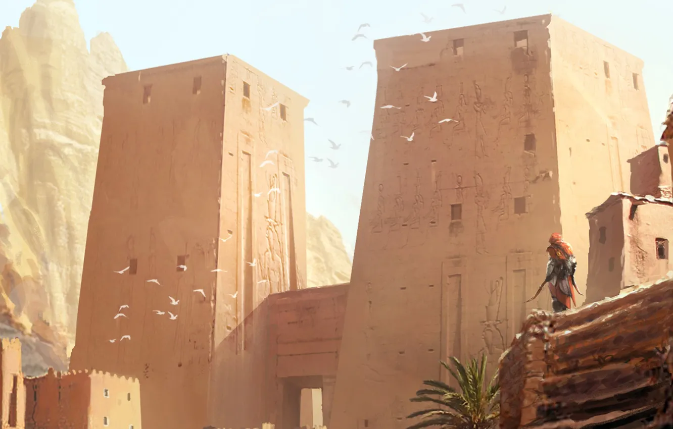 Фото обои Origins, village, Assassin’s Creed, мультиплатформенная компьютерная игра, Эллинистический Египет