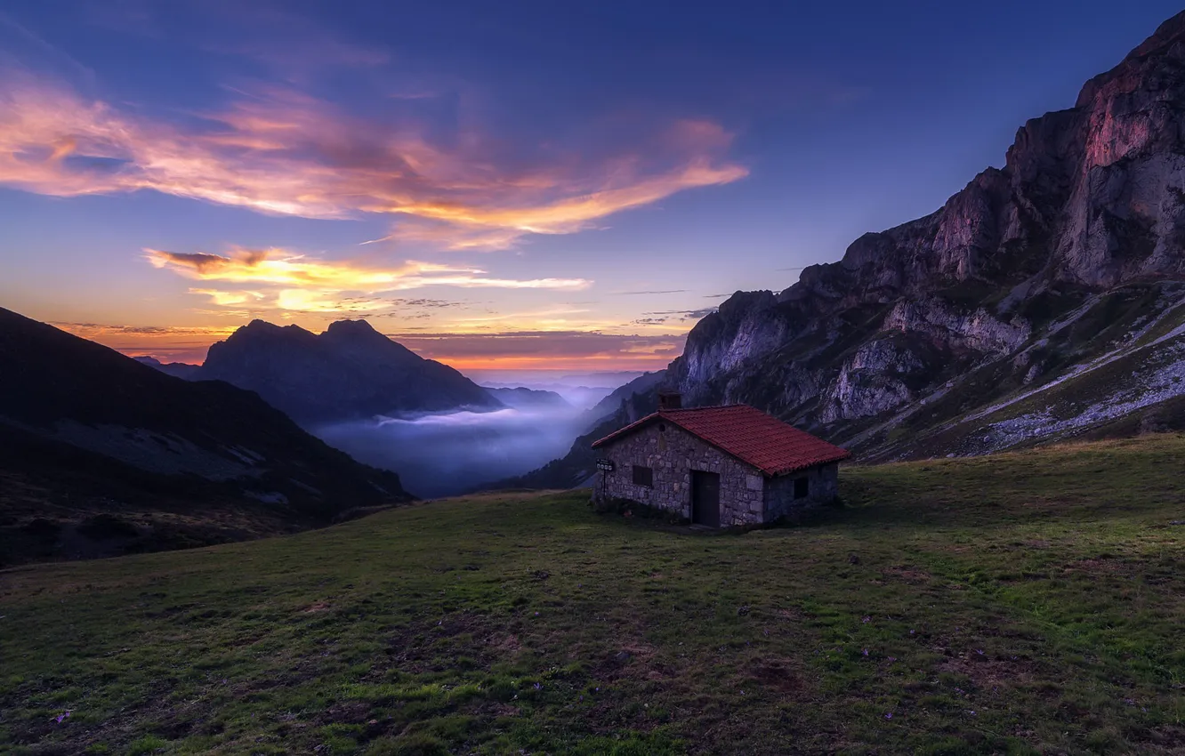 Фото обои горы, дома, утро
