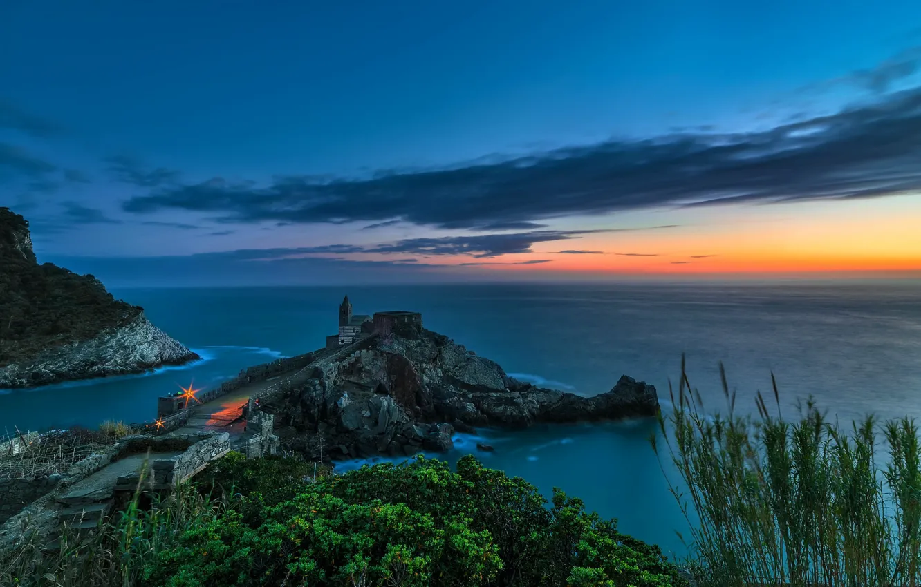 Фото обои море, ночь, берег, Liguria, Portovenere
