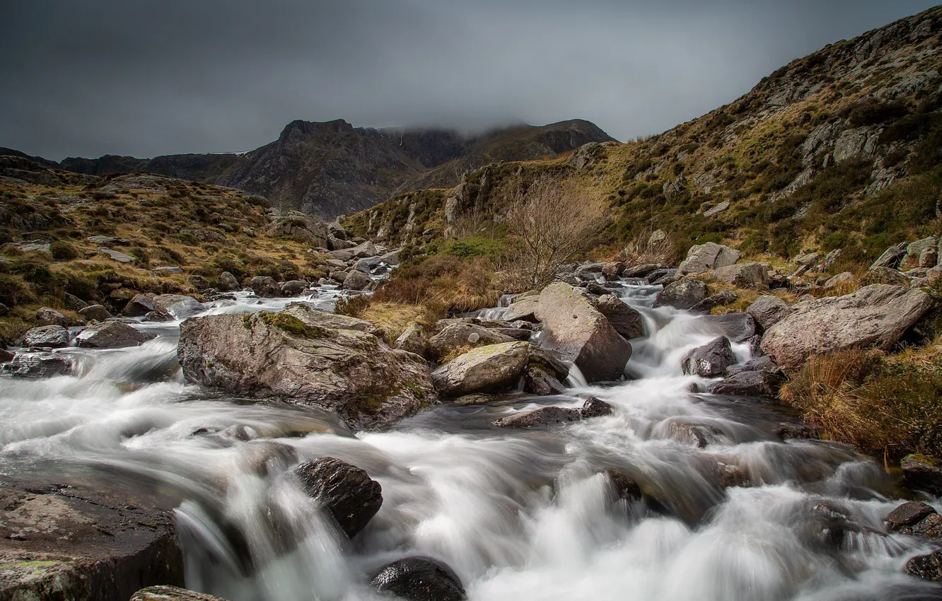 Фото обои камни, поток, речка, Уэльс, Snowdonia
