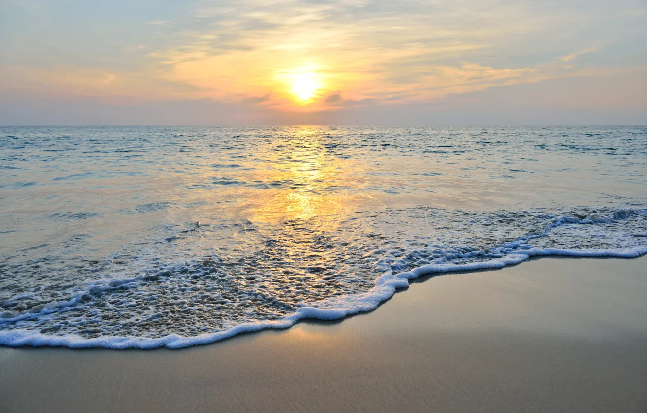 Фото обои песок, море, пляж, лето, небо, закат, берег, summer