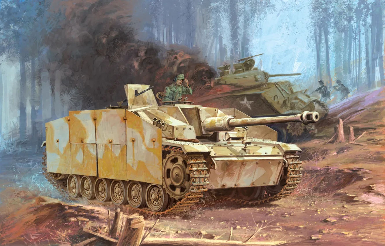 Фото обои рисунок, САУ, самоходно-артиллерийская установка, штурмгешютц, штурмовое орудие, StuG.III Ausf.G, штуг, Sturmgeschütz