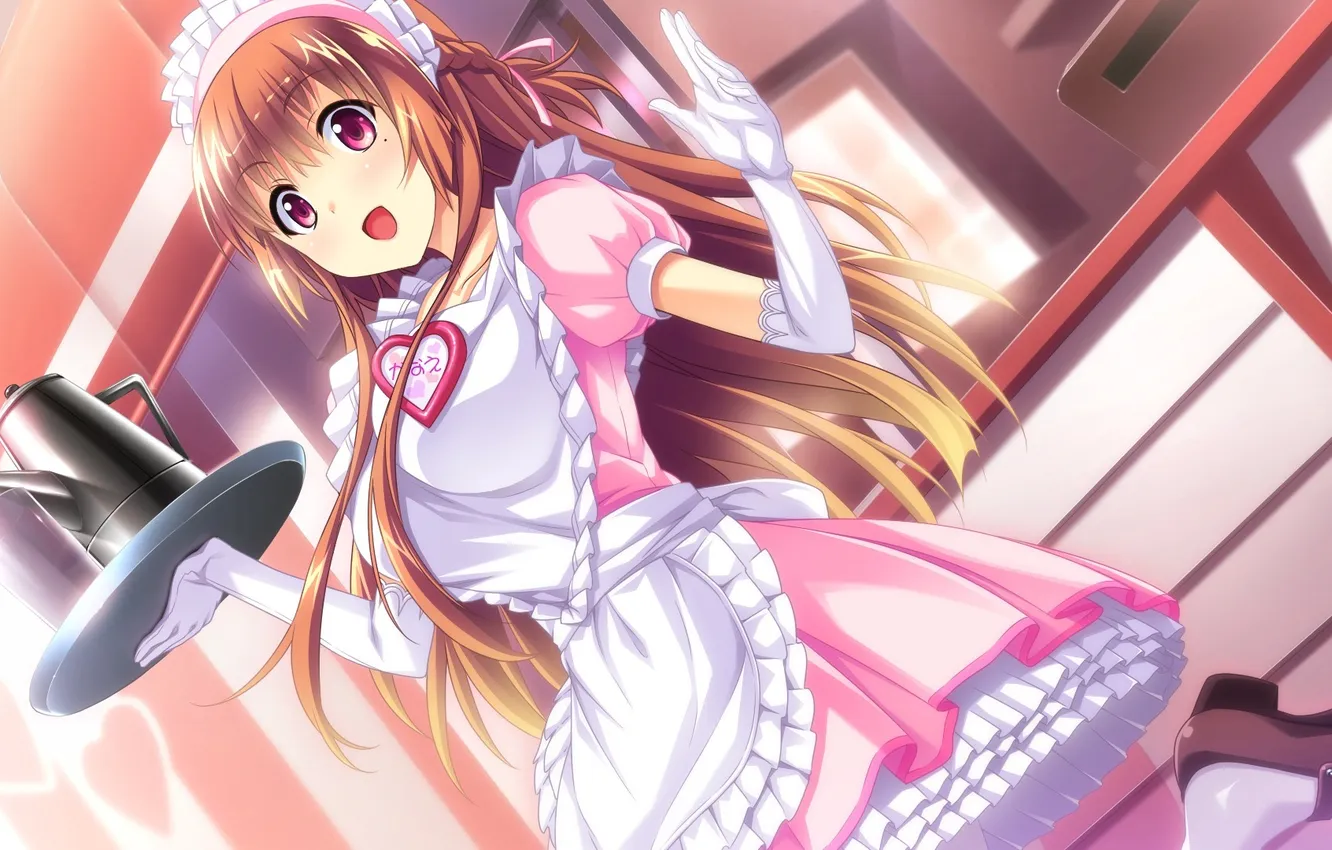Фото обои взгляд, девушка, радость, жест, горничная, art, baka moe heart ni ai wo komete!, takai kanae