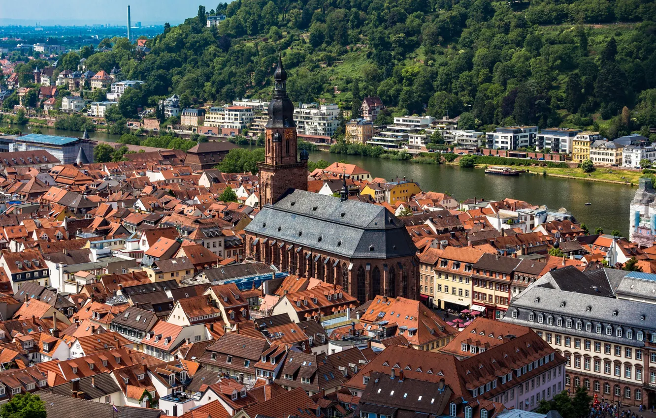 Фото обои река, здания, дома, Германия, церковь, собор, городок, Germany