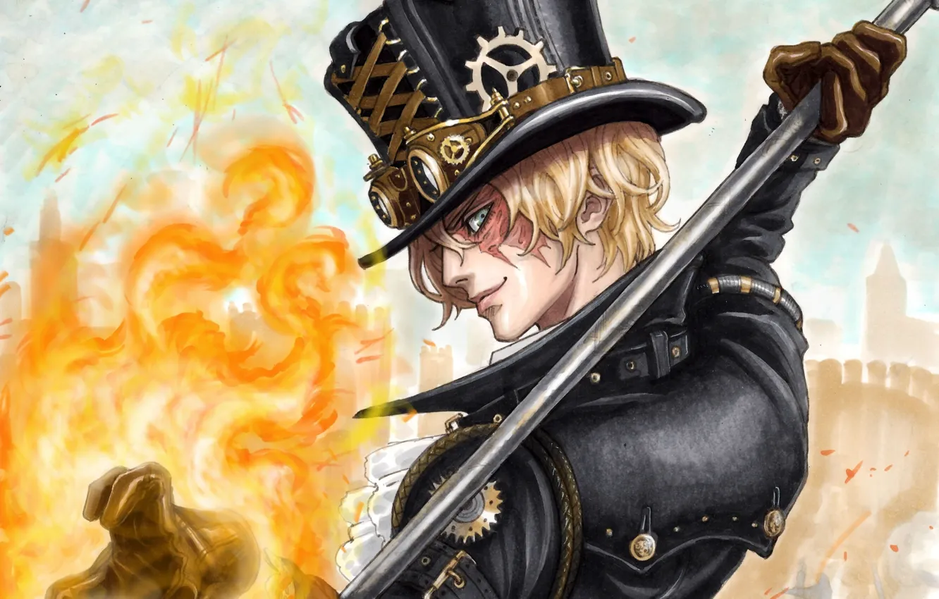 Фото обои шляпа, аниме, арт, парень, One Piece