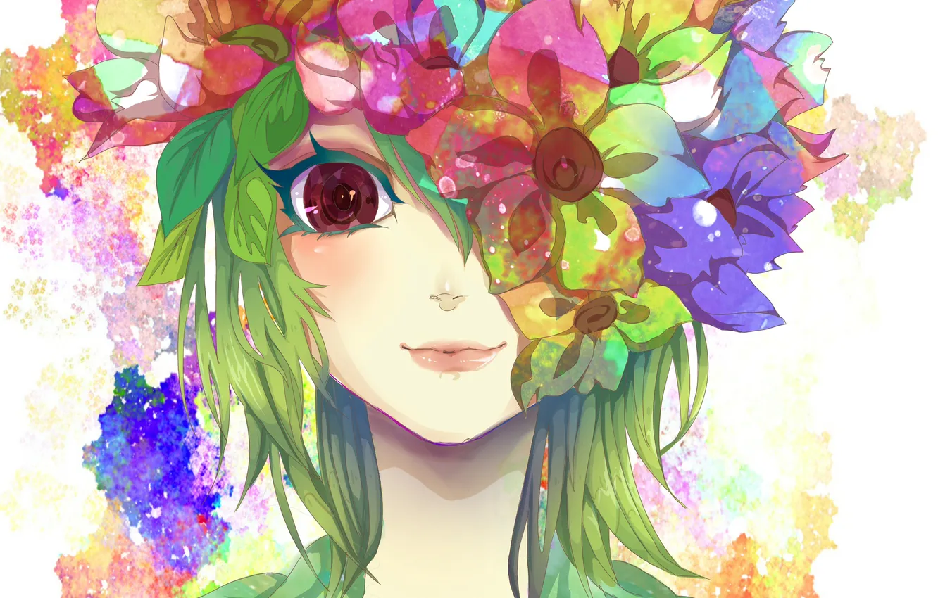 Фото обои глаза, девушка, цветы, лицо, аниме, арт, misamisa