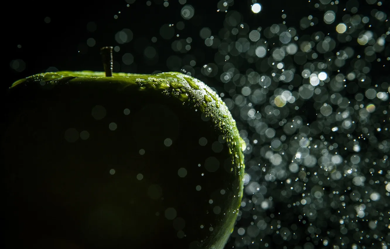 Фото обои капли, яблоко, зеленое, photographer, Hannes Hochsmann
