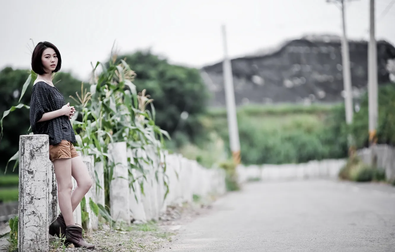 Фото обои дорога, девушка, азиатка