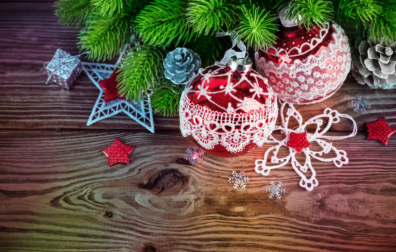 Фото обои украшения, ветки, шары, елка, Новый Год, Рождество, Christmas, wood