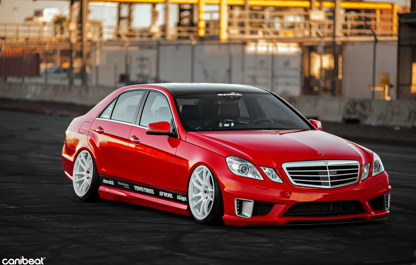 Фото обои red, Mercedes Benz, tuning, canibeat, C350, E350, Stance Lab