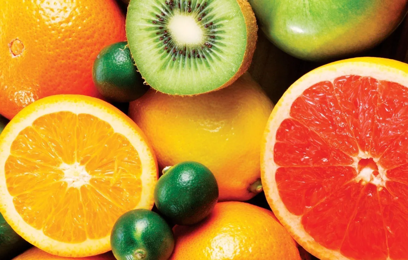 Фото обои апельсины, киви, фрукты, манго