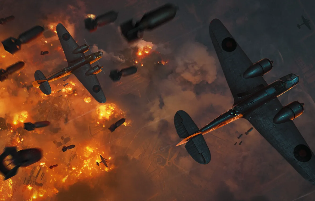 Фото обои Самолеты, Огонь, Война, Великобритания, Пламя, Fire, Flame, Бомбардировщик