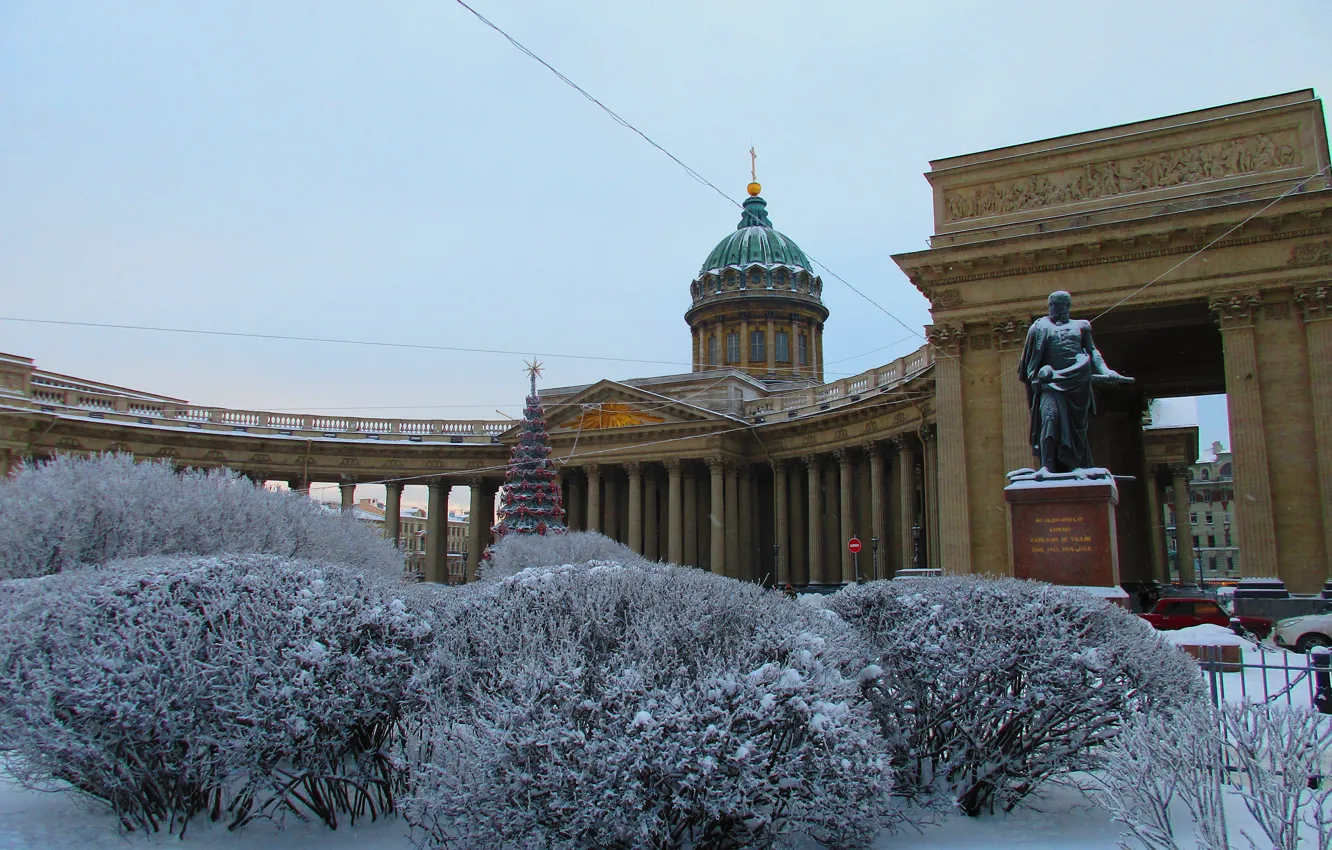 Фото обои зима, город, Санкт-Петербург, собор, Казанский собор