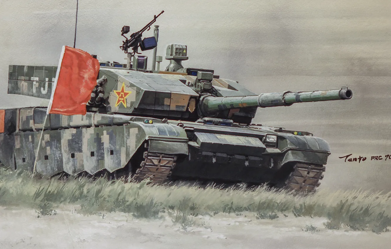 Фото обои armor, flag, weapons, tank, chinese, ztz-99