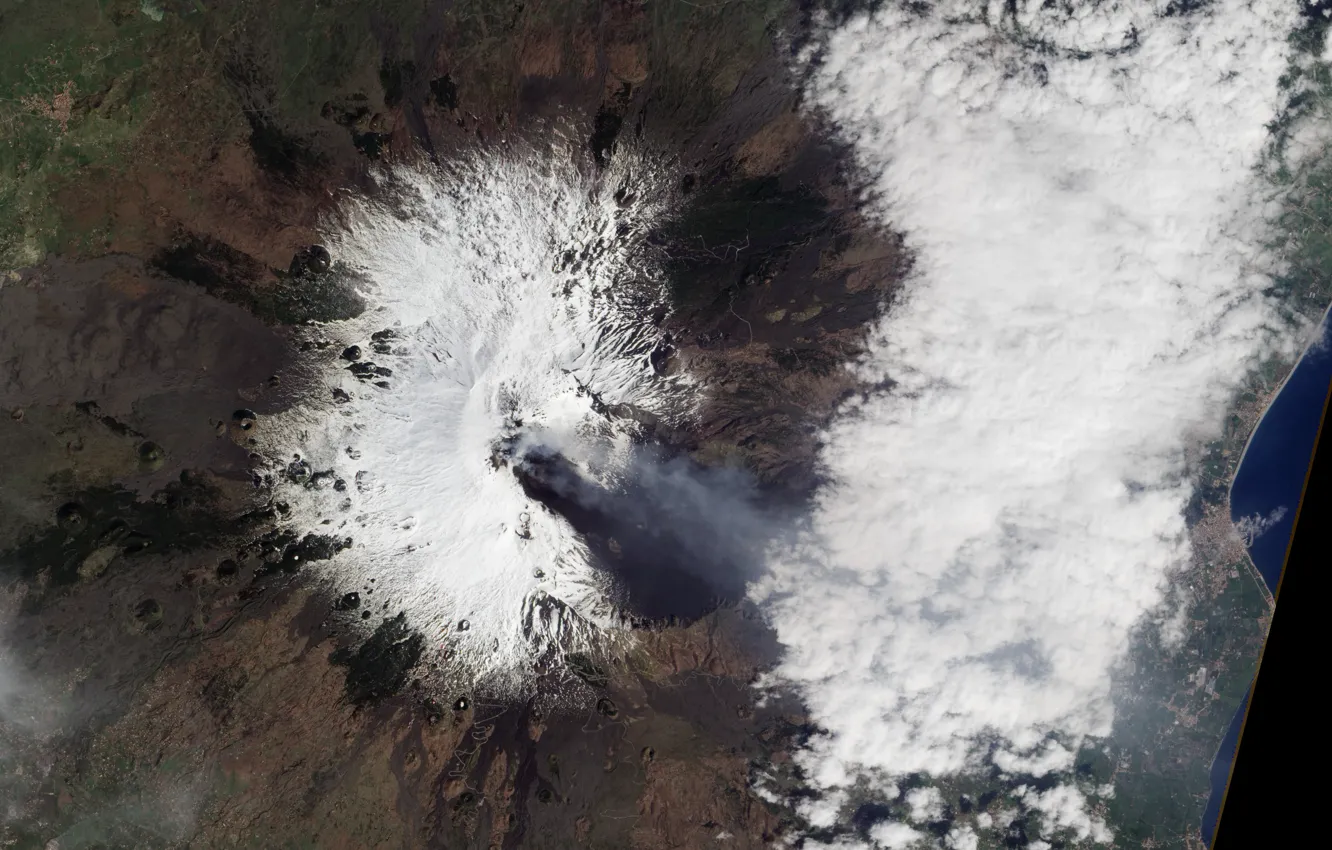 Фото обои снег, фото, гора, вулкан, НАСА, Этна, Сицилия